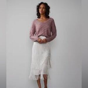 Lena Tiered Fringe Midi Skirt NWOT